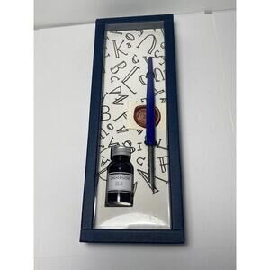 FRANCESCO RUBINATO Italian Wooden Dipping Pen 1 Metal Nib Calligraphy Blue